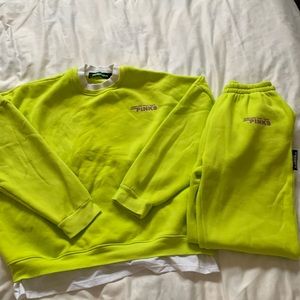 Neon green crewneck track sweat set